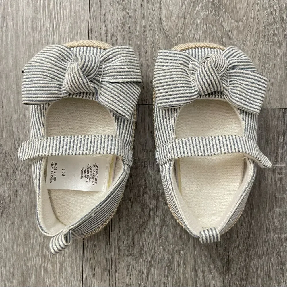 Target Baby Girl’s Striped Seersucker Bow Detail Slipper Crib Shoes 6-9 Months